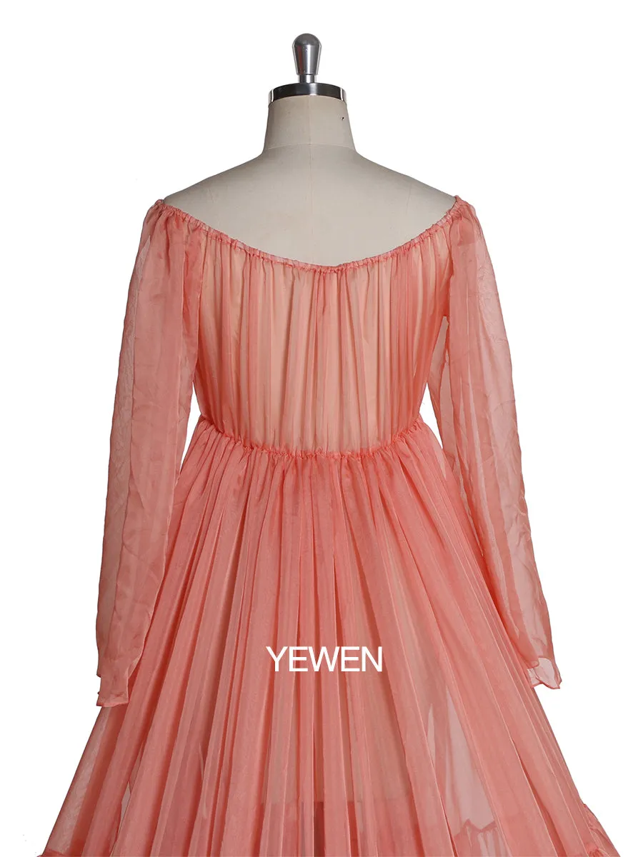 Long Sleeve Off Shoulder Casual Pleated Maternity Dress