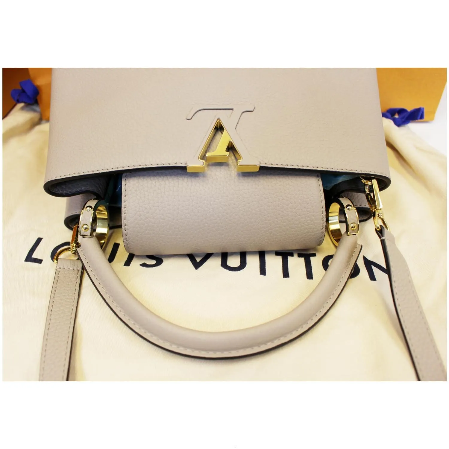 LOUIS VUITTON Capucines PM Taurillon Leather Shoulder Bag Galet