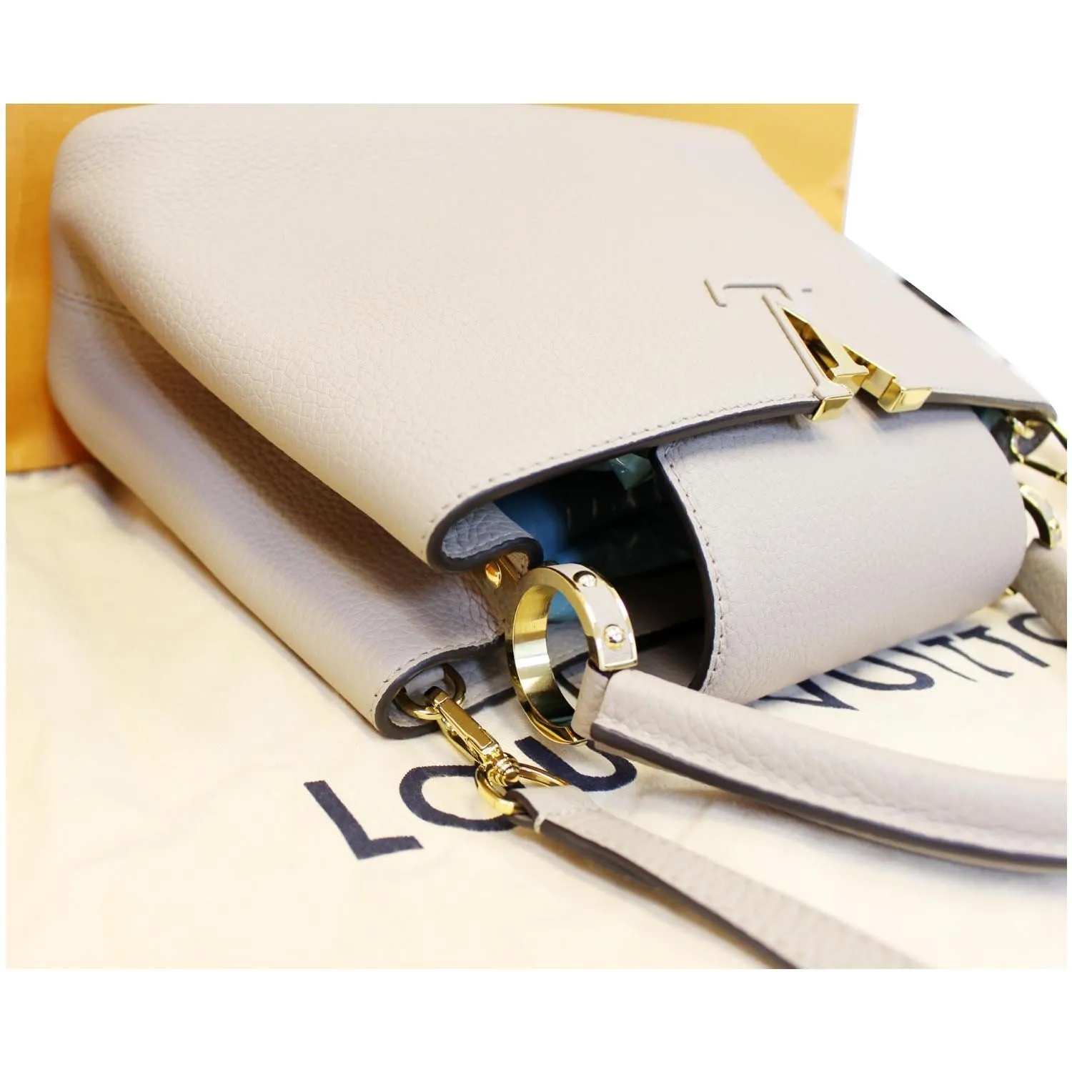 LOUIS VUITTON Capucines PM Taurillon Leather Shoulder Bag Galet
