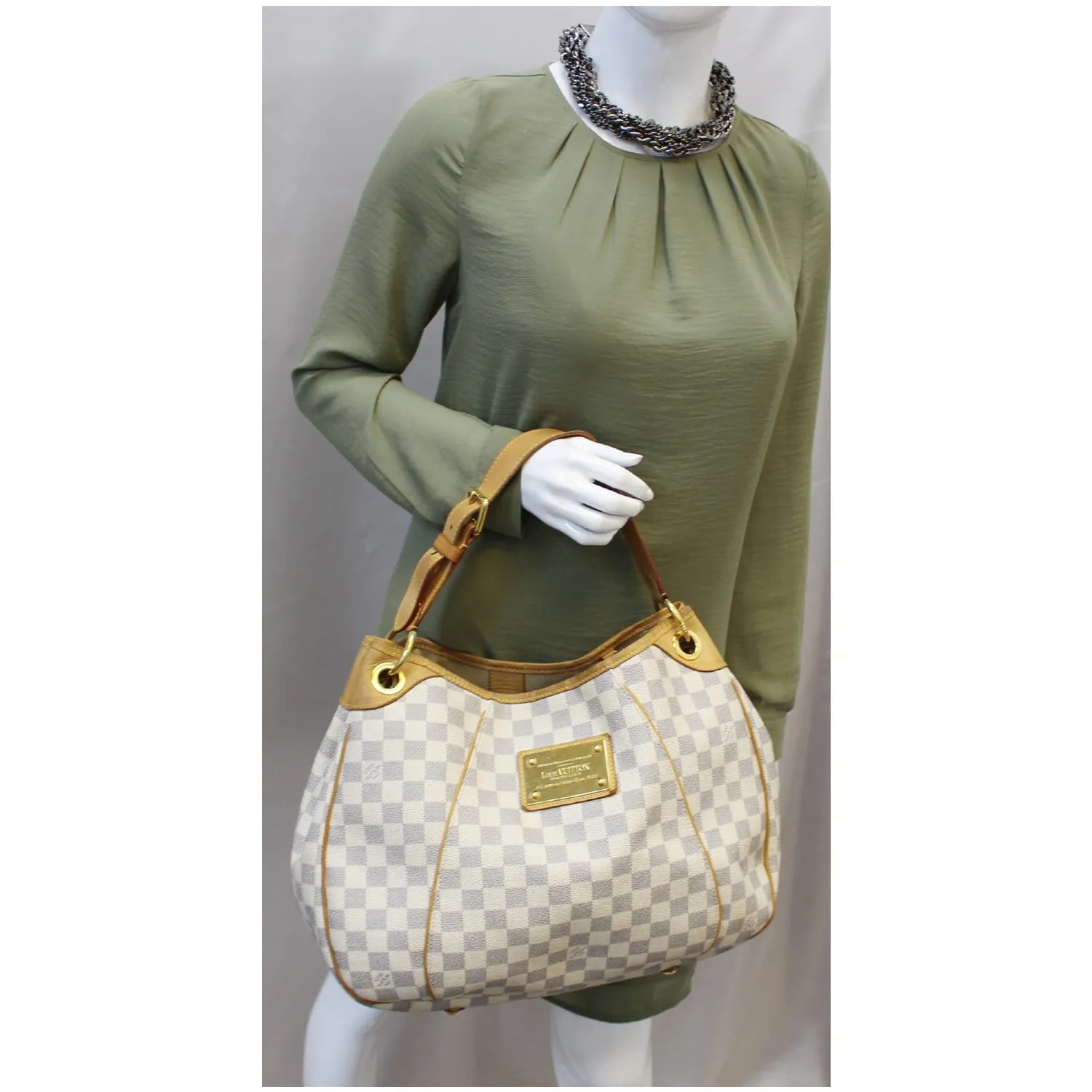 LOUIS VUITTON Galliera PM Damier Azur Shoulder Bag White