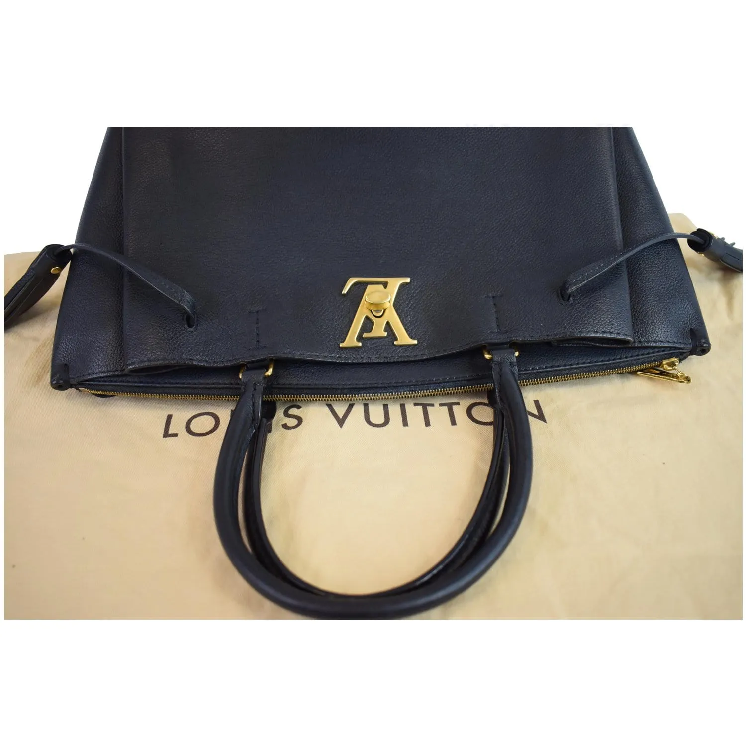 LOUIS VUITTON Lockmeto Calfskin Leather Tote Bag Black - 20% OFF