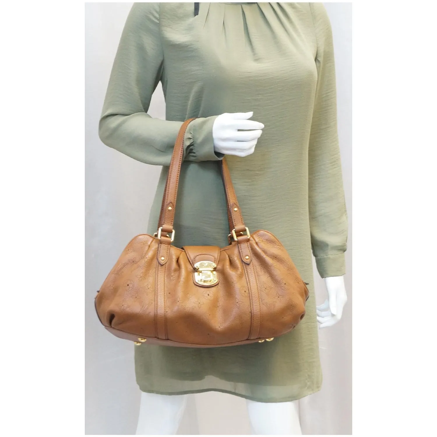 LOUIS VUITTON Lunar PM Mahina Leather Shoulder Bag Brown