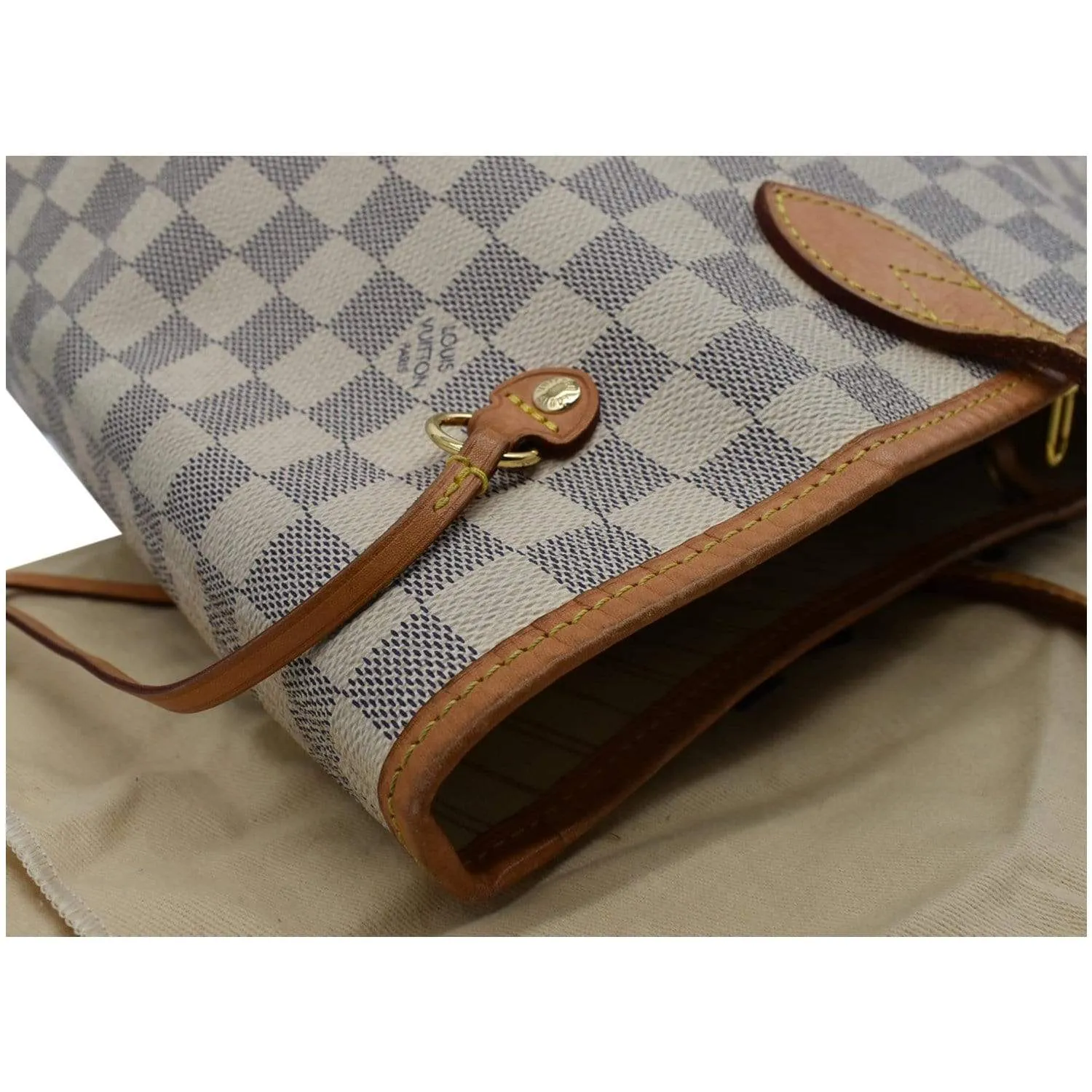 LOUIS VUITTON  Neverfull MM Damier Azur Tote Shoulder Bag White
