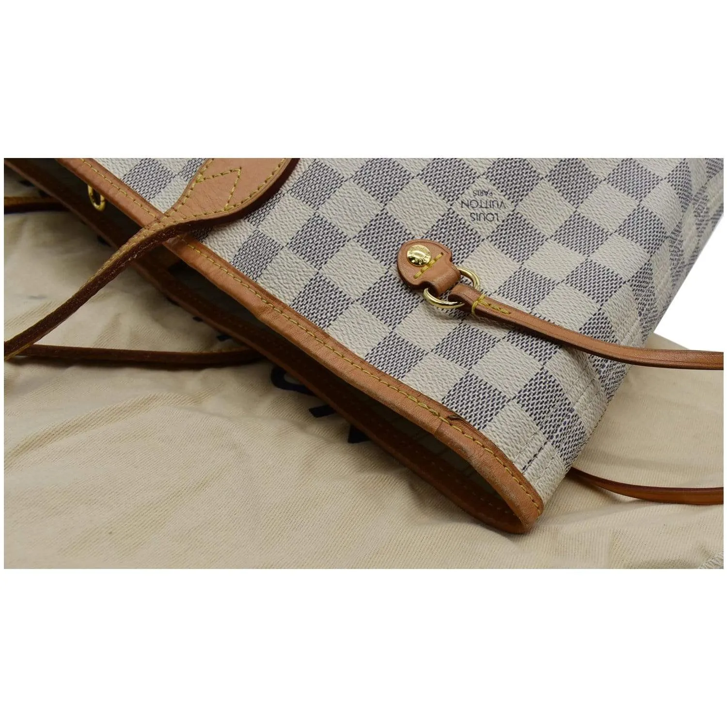 LOUIS VUITTON  Neverfull MM Damier Azur Tote Shoulder Bag White