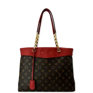 LOUIS VUITTON Pallas Chain Monogram Canvas Shopper Tote Bag Brown