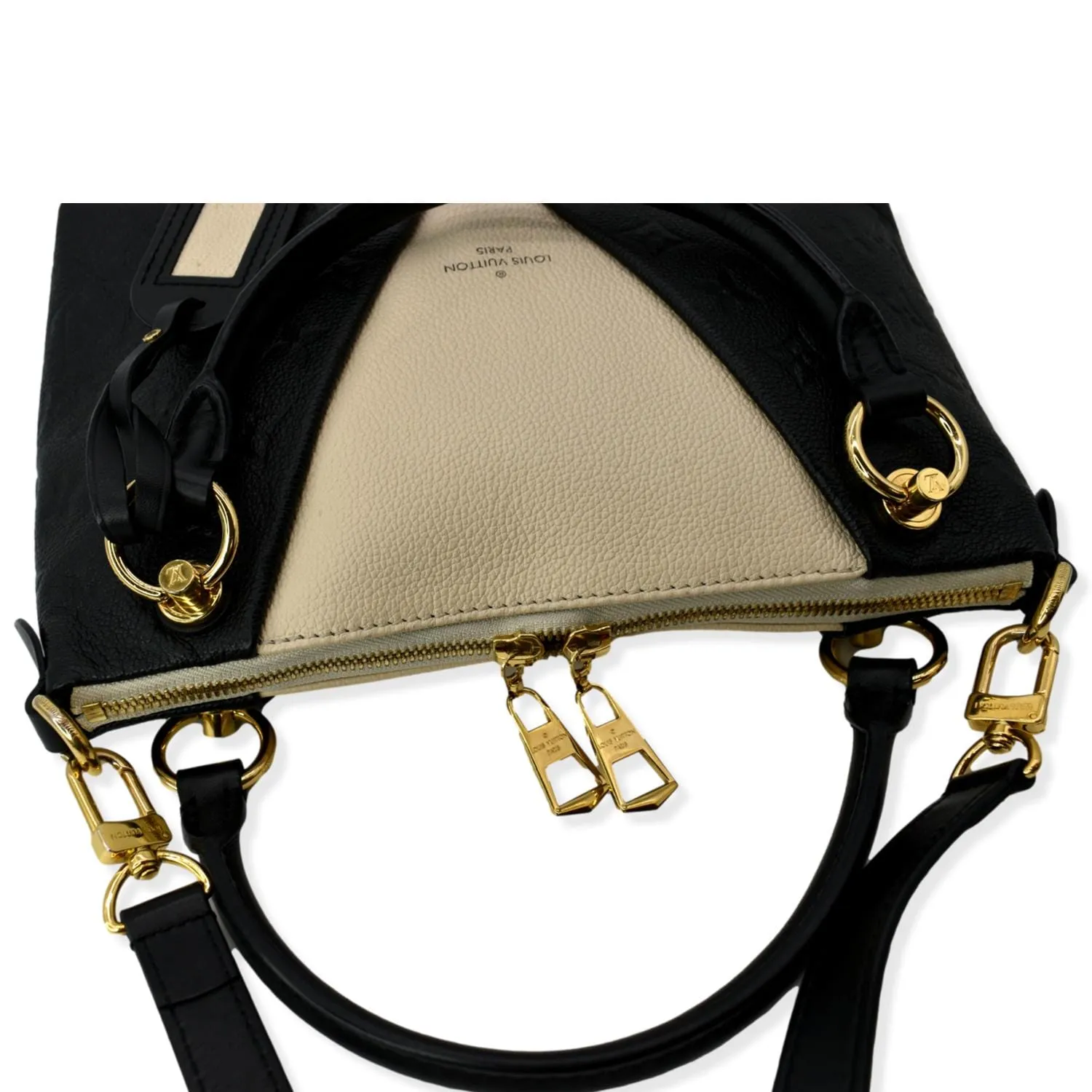 LOUIS VUITTON V BB Monogram Empreinte Tote Shoulder Bag Beige/Black