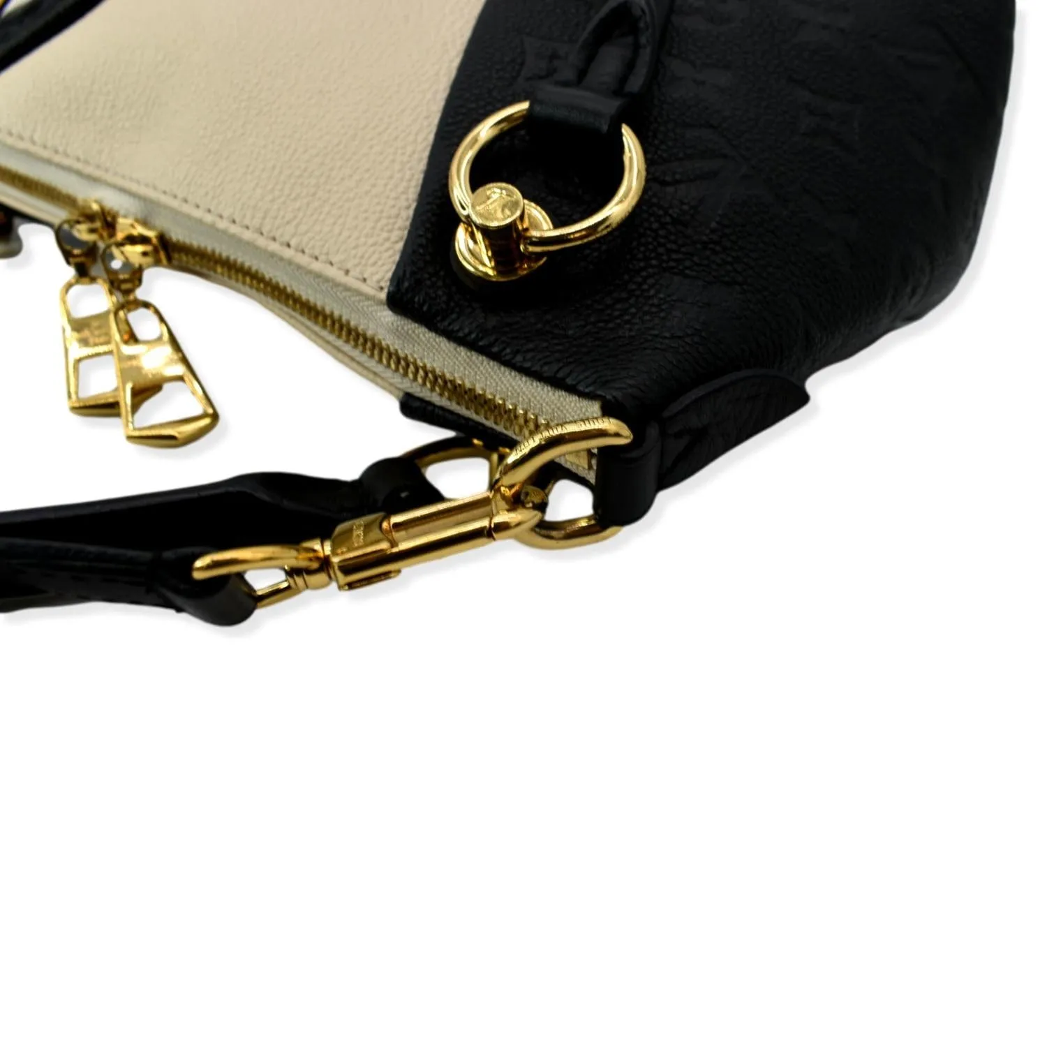 LOUIS VUITTON V BB Monogram Empreinte Tote Shoulder Bag Beige/Black