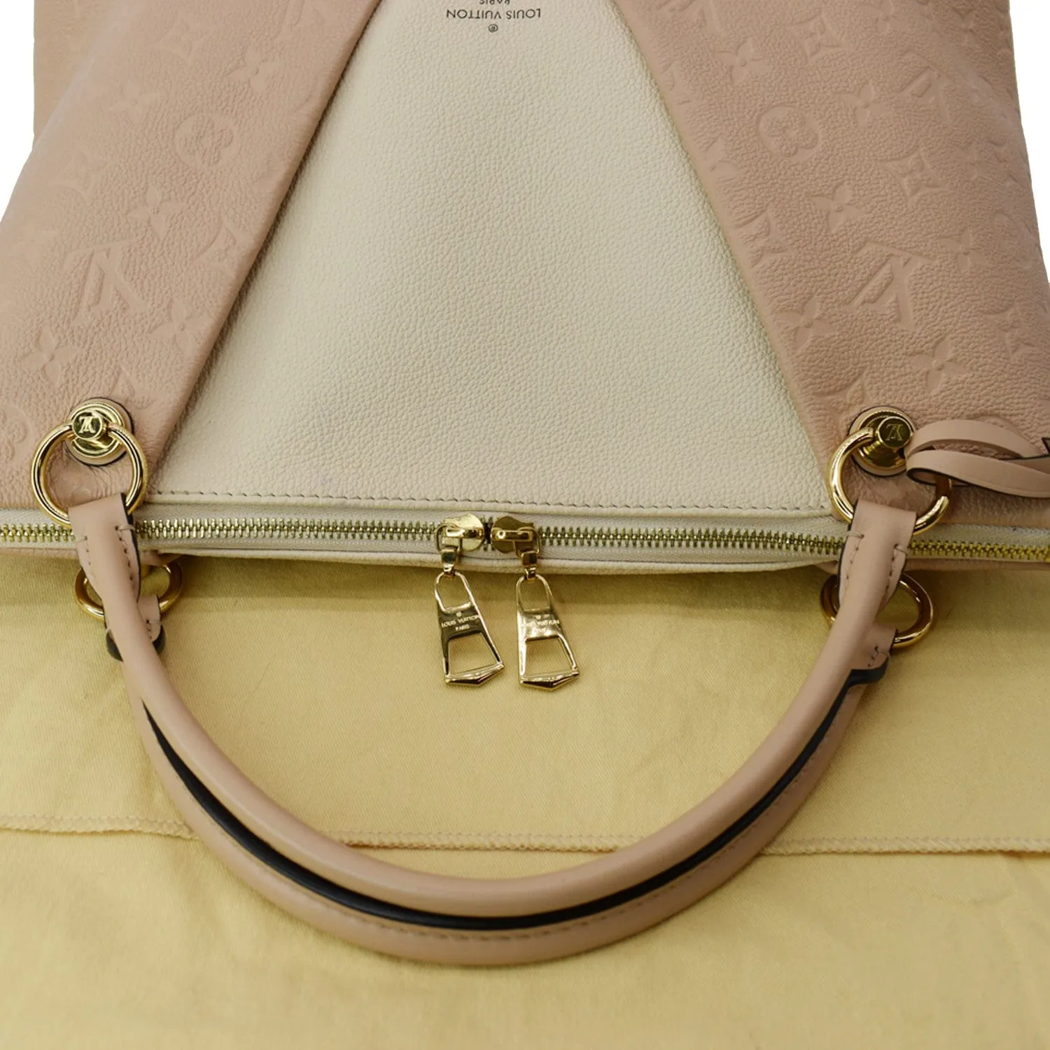 LOUIS VUITTON V MM Monogram Empreinte Tote Shoulder Bag Rose