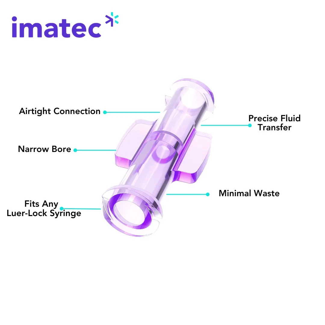 Luer Lock to Luer Lock Connectors (Narrow Bore) By Imatec Medical  - Box of 50