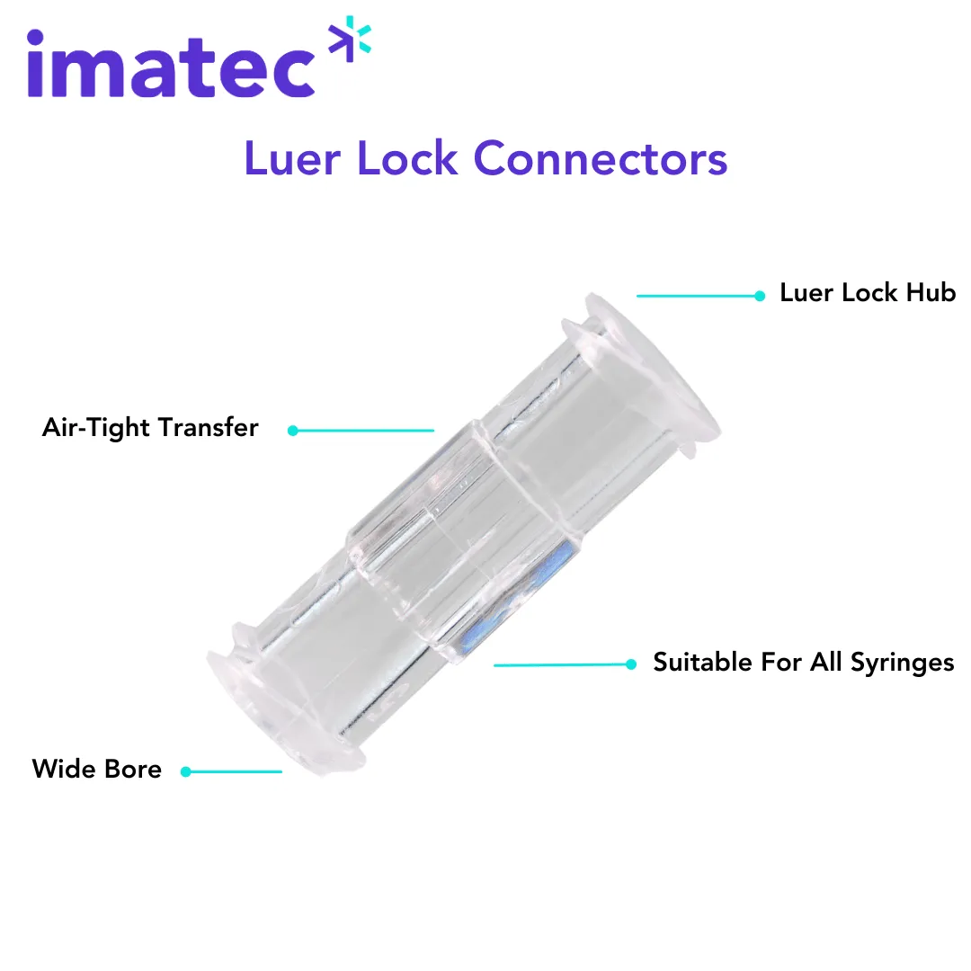 Luer Lock to Luer Lock Connectors (Wide Bore for Fat Transfer) By Imatec Medical  - Box of 100