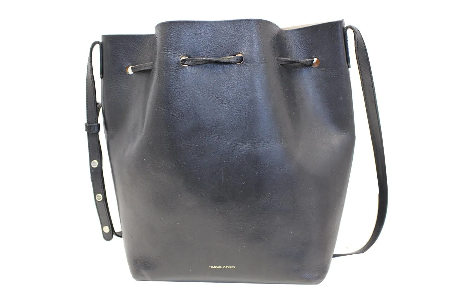MANSUR GABRIEL Black Tanned Leather Bucket Shoulder Bag