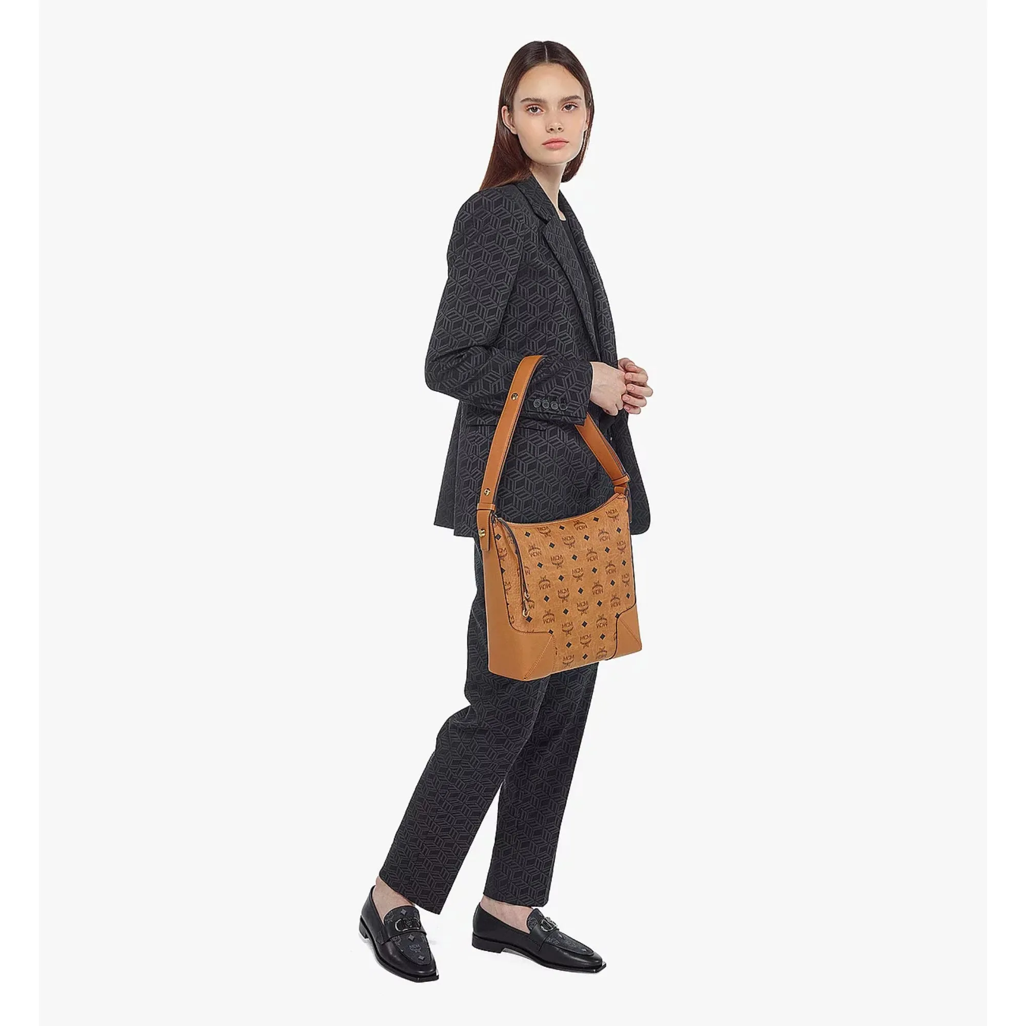 MCM Aren Hobo in Embossed Monogram Leather