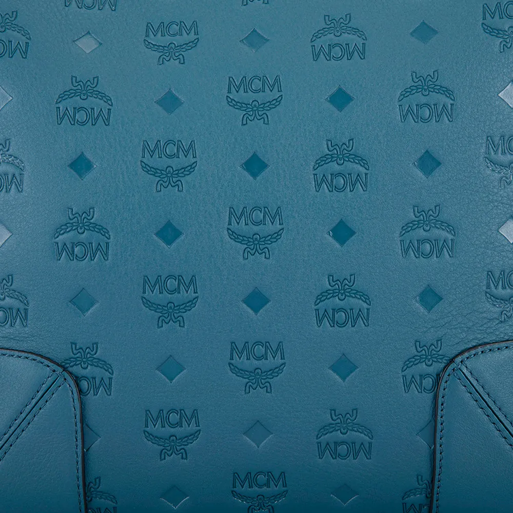 MCM Klara Monogram Leather Hobo Bag Deep Teal  Medium