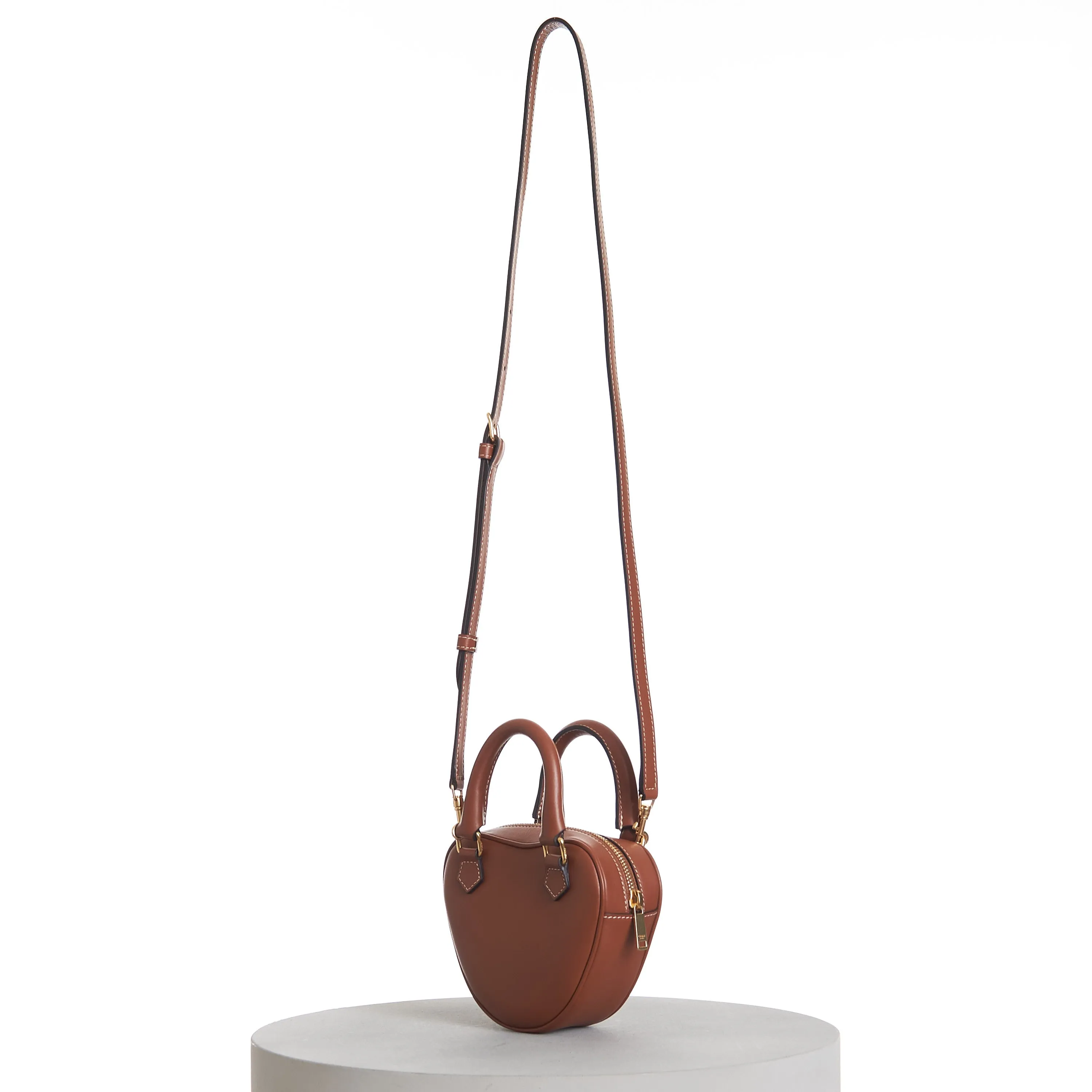 Medium Celine Heart Bag In Tan Brown Smooth Leather