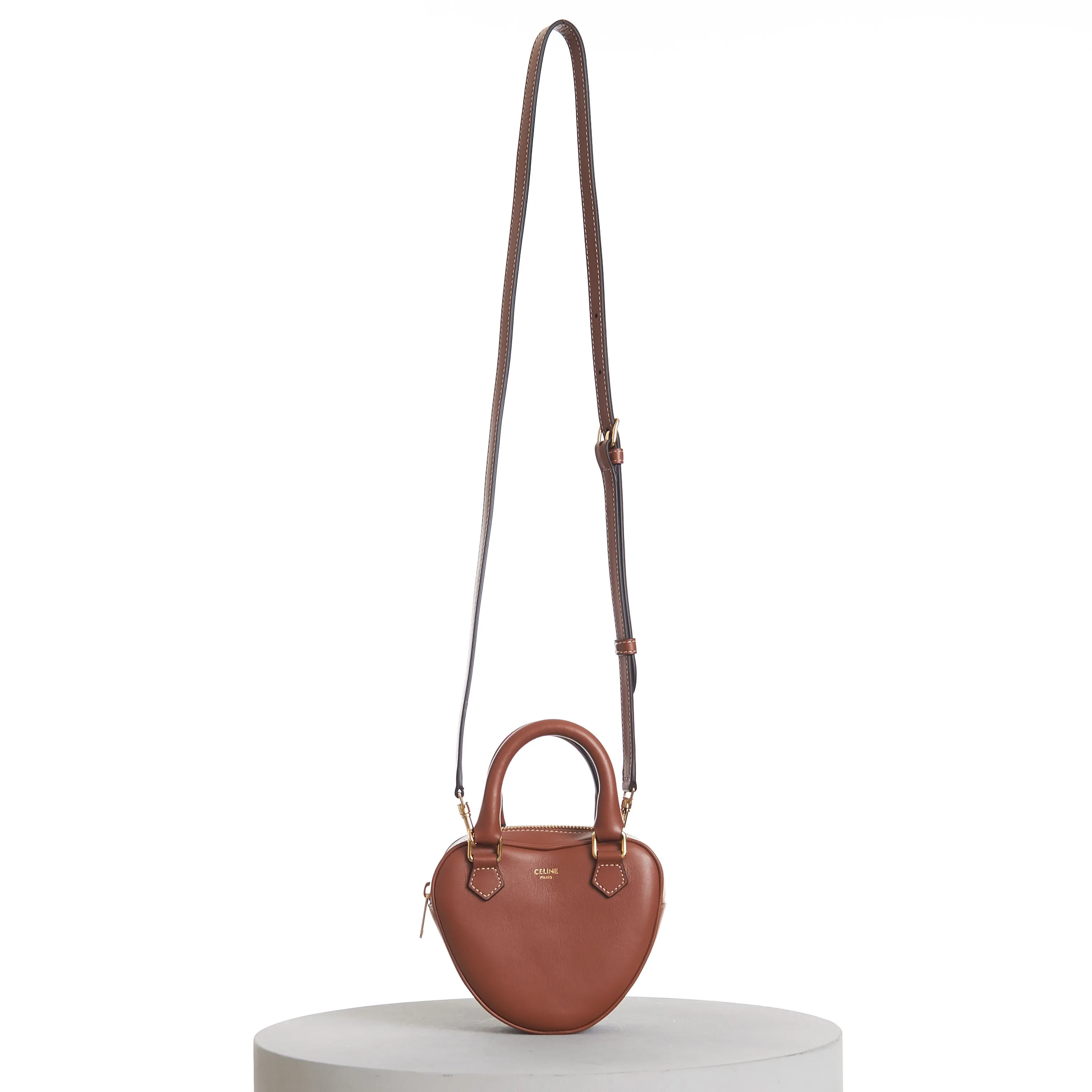 Medium Celine Heart Bag In Tan Brown Smooth Leather