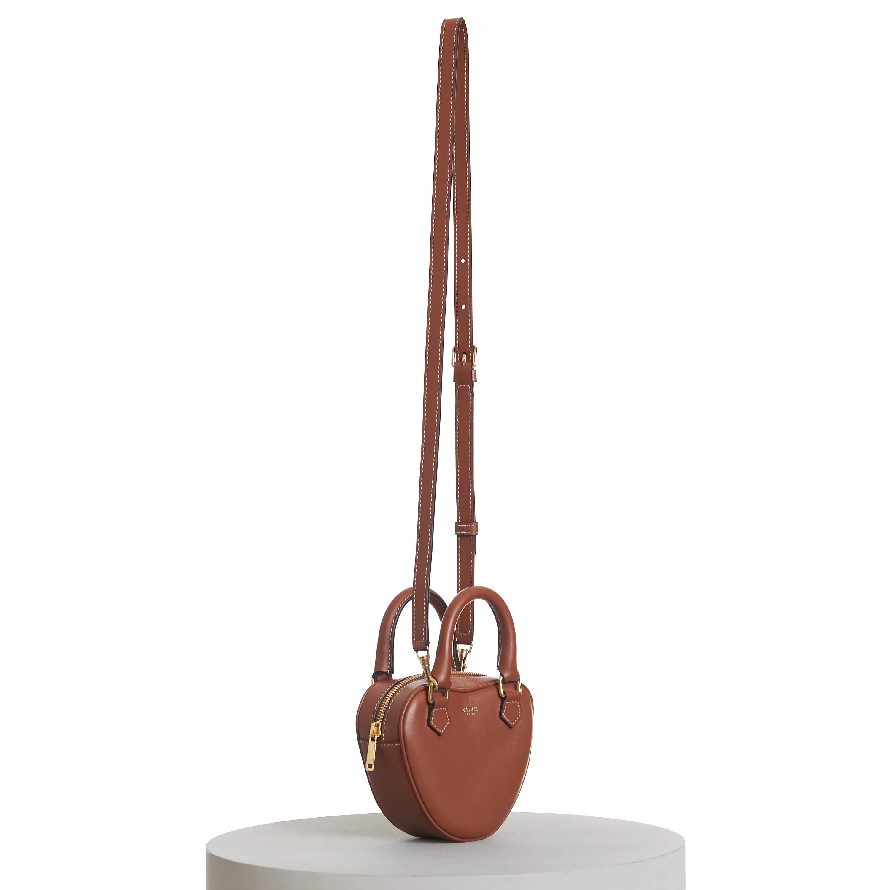 Medium Celine Heart Bag In Tan Brown Smooth Leather