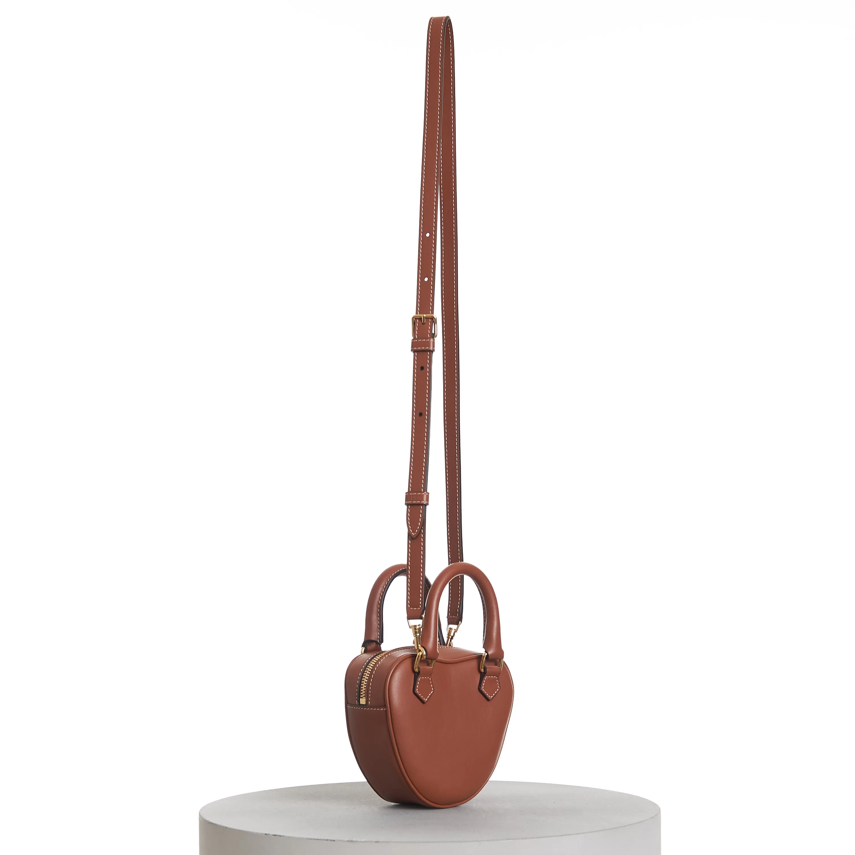 Medium Celine Heart Bag In Tan Brown Smooth Leather
