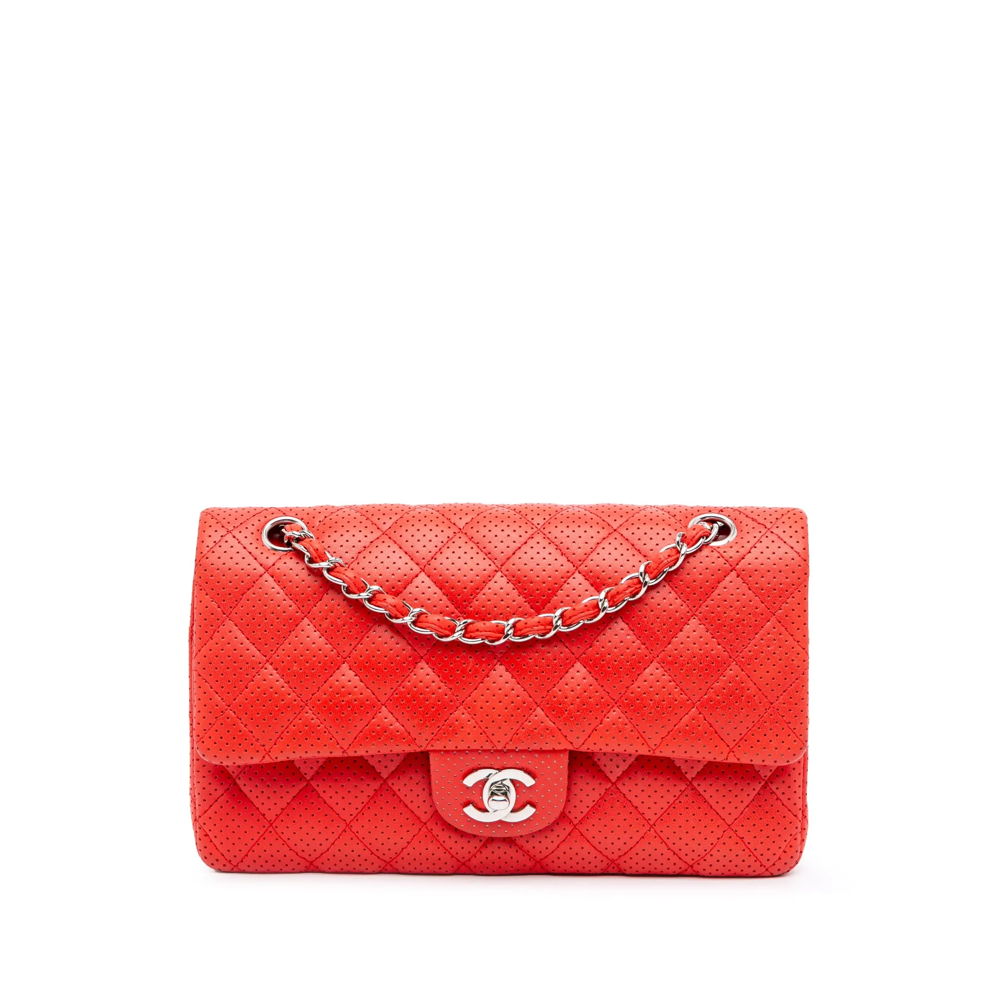 Medium Classic Perforated Lambskin Double Flap