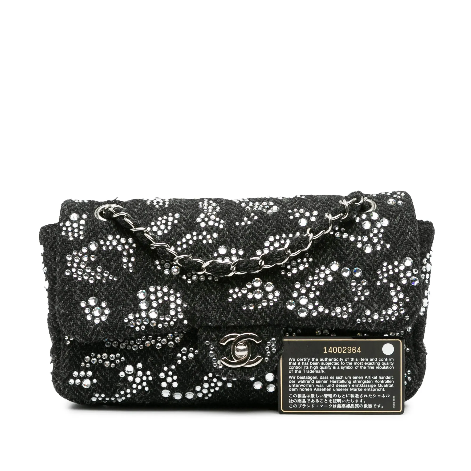 Medium Strass Embellished Tweed Single Flap