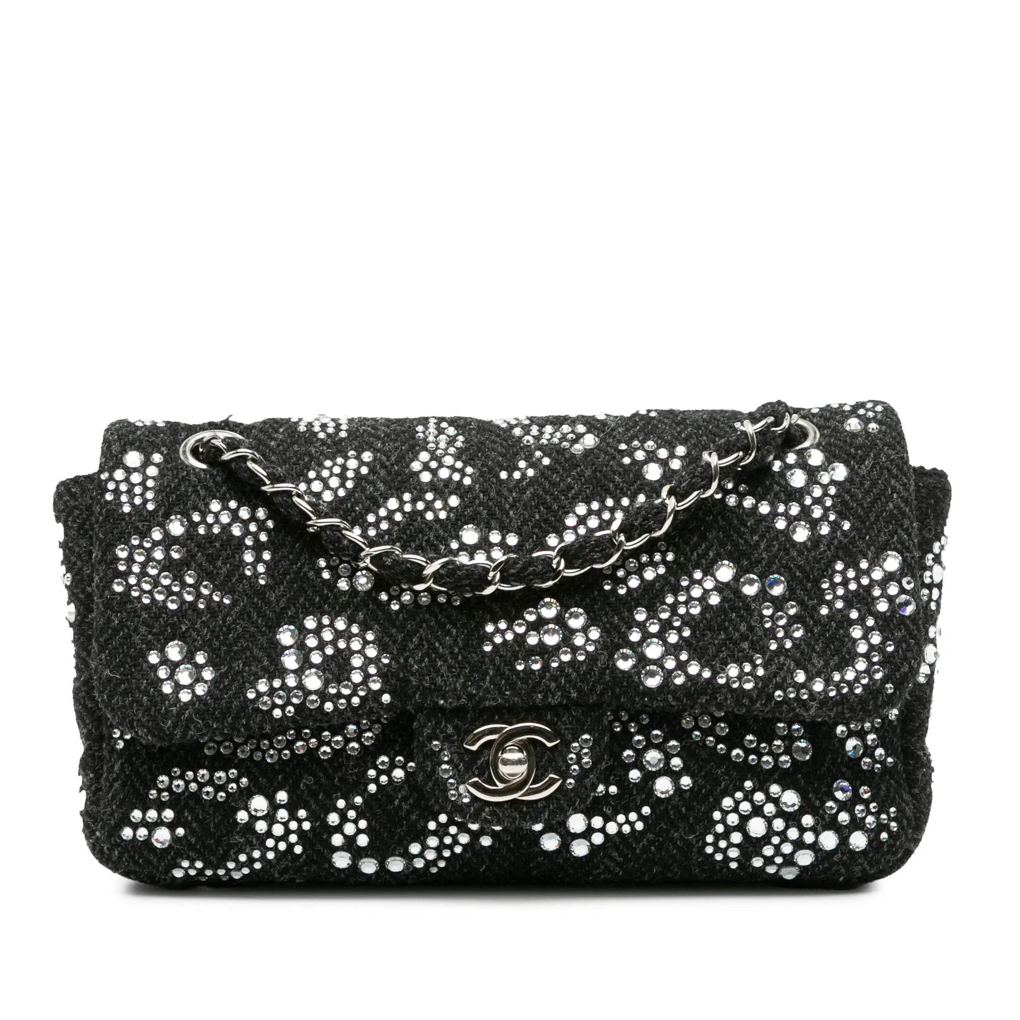 Medium Strass Embellished Tweed Single Flap