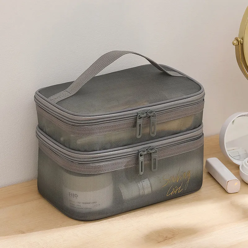 Mesh Storage Large Capacity Double Layer Cosmetic Bags