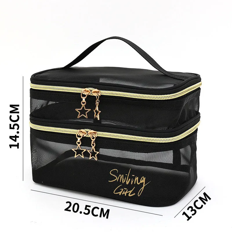 Mesh Storage Large Capacity Double Layer Cosmetic Bags