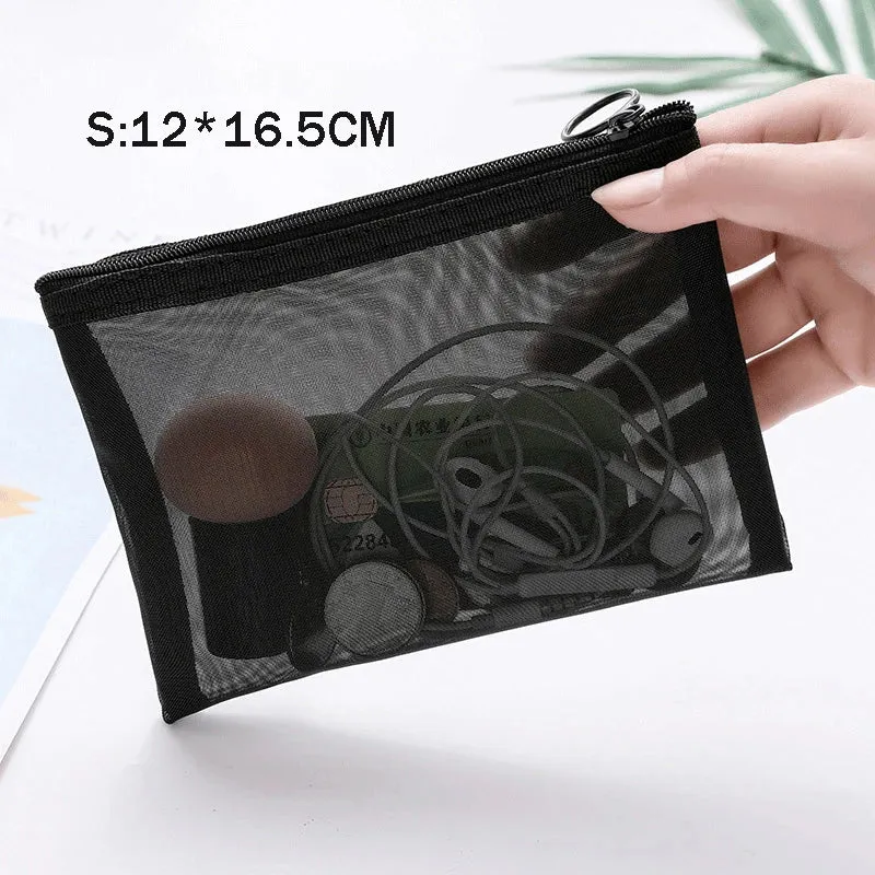 Mesh Transparent Cosmetic Bag Travel Storage Makeup Bag Organizer Make Up Pouch Portable Small & Large Size Toiletry Beauty Case