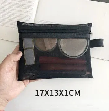 Mesh Transparent Cosmetic Bag Travel Storage Makeup Bag Organizer Make Up Pouch Portable Small & Large Size Toiletry Beauty Case