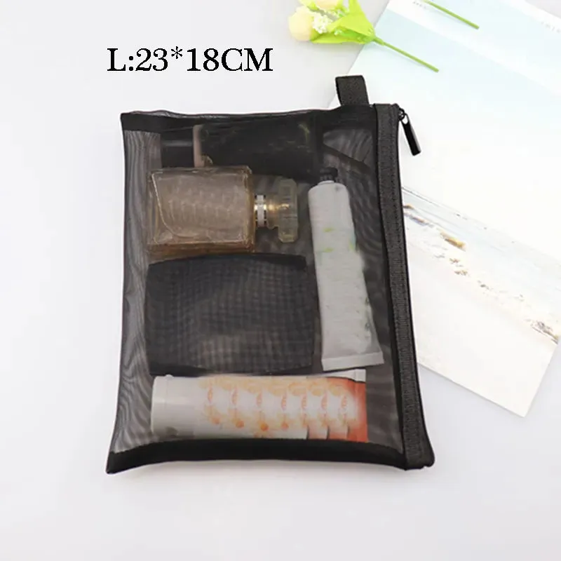 Mesh Transparent Cosmetic Bag Travel Storage Makeup Bag Organizer Make Up Pouch Portable Small & Large Size Toiletry Beauty Case