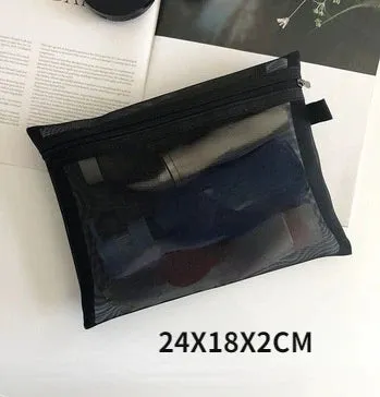Mesh Transparent Cosmetic Bag Travel Storage Makeup Bag Organizer Make Up Pouch Portable Small & Large Size Toiletry Beauty Case