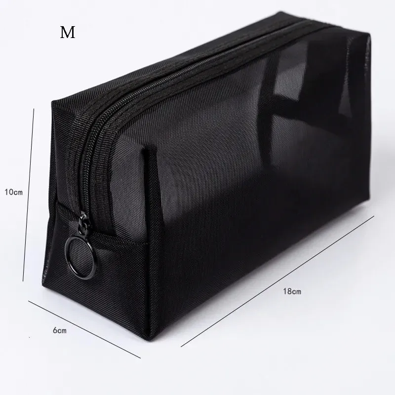 Mesh Transparent Cosmetic Bag Travel Storage Makeup Bag Organizer Make Up Pouch Portable Small & Large Size Toiletry Beauty Case