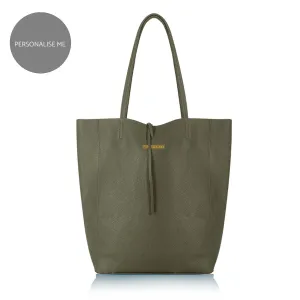 Milan - Soft Leather Tote Bag in Olive Green
