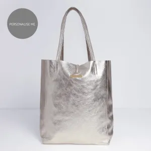 Milan - Soft Leather Tote Bag in Silver