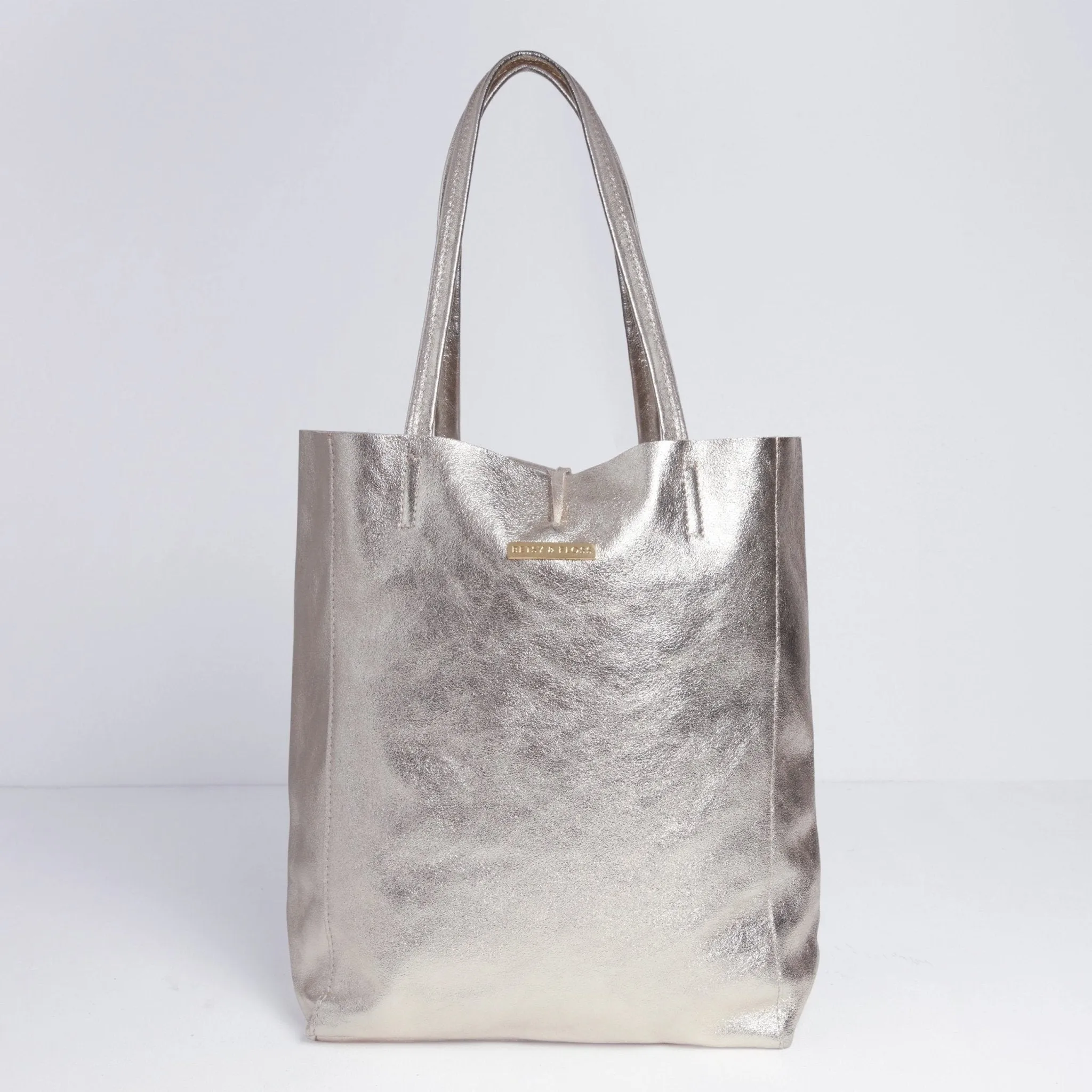 Milan - Soft Leather Tote Bag in Silver