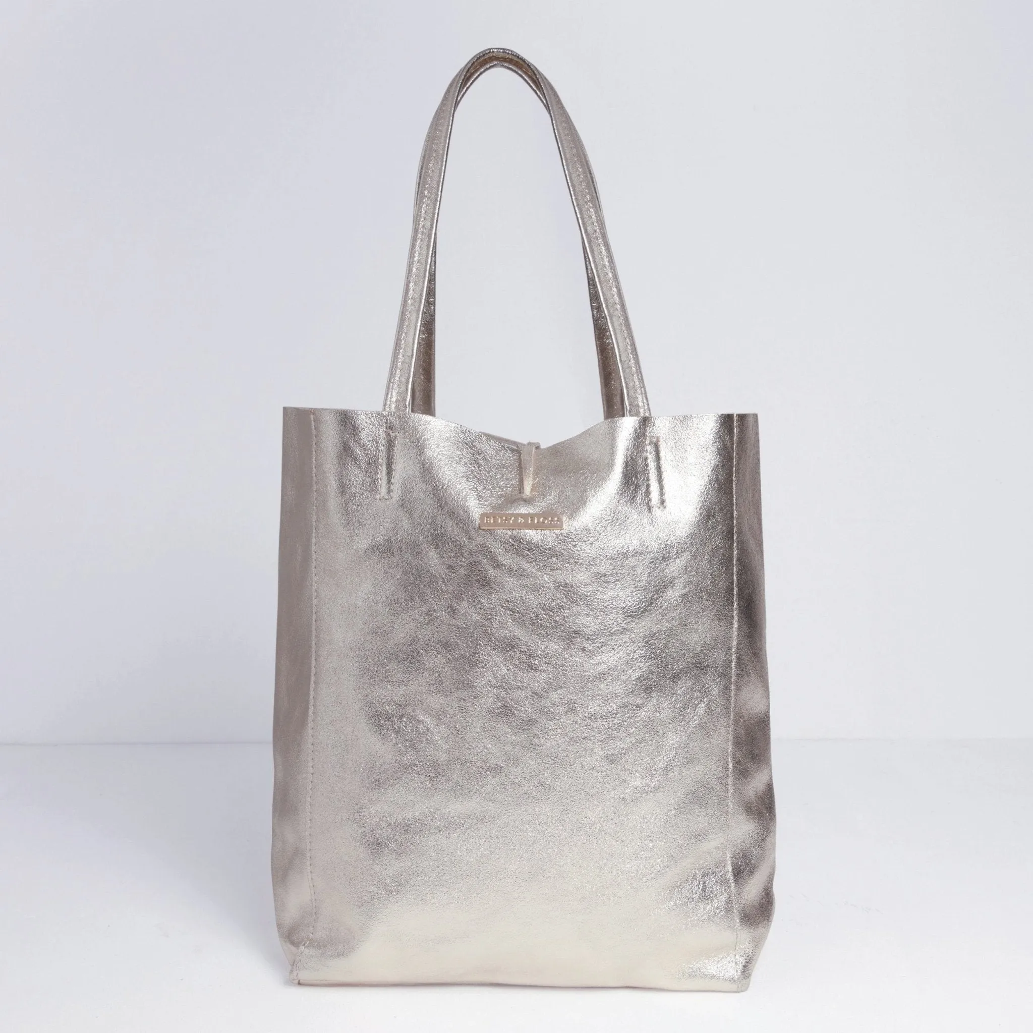 Milan - Soft Leather Tote Bag in Silver