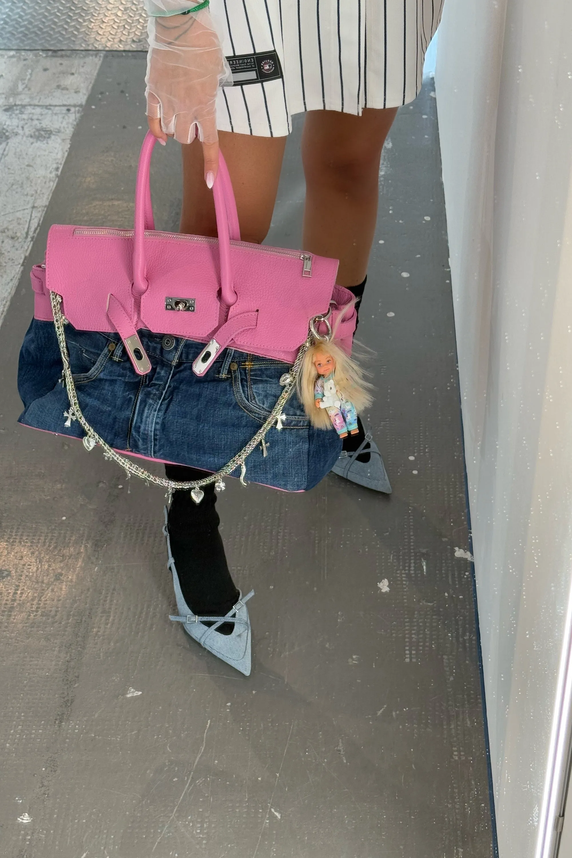 MIX LEATHER DENIM BAG