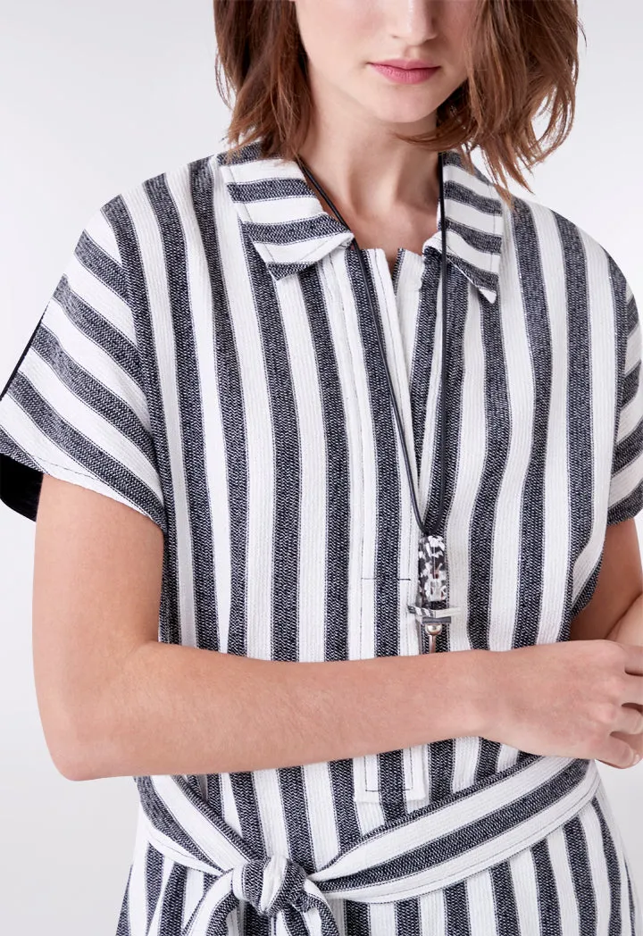Mixed Fabric Collared Blouse