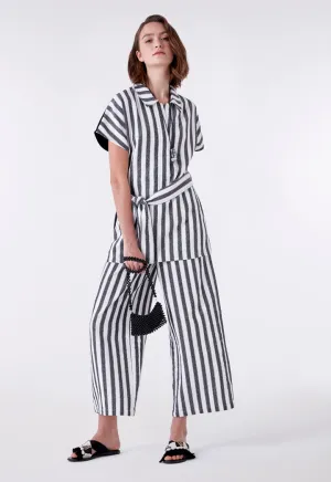 Mixed Fabric Collared Blouse