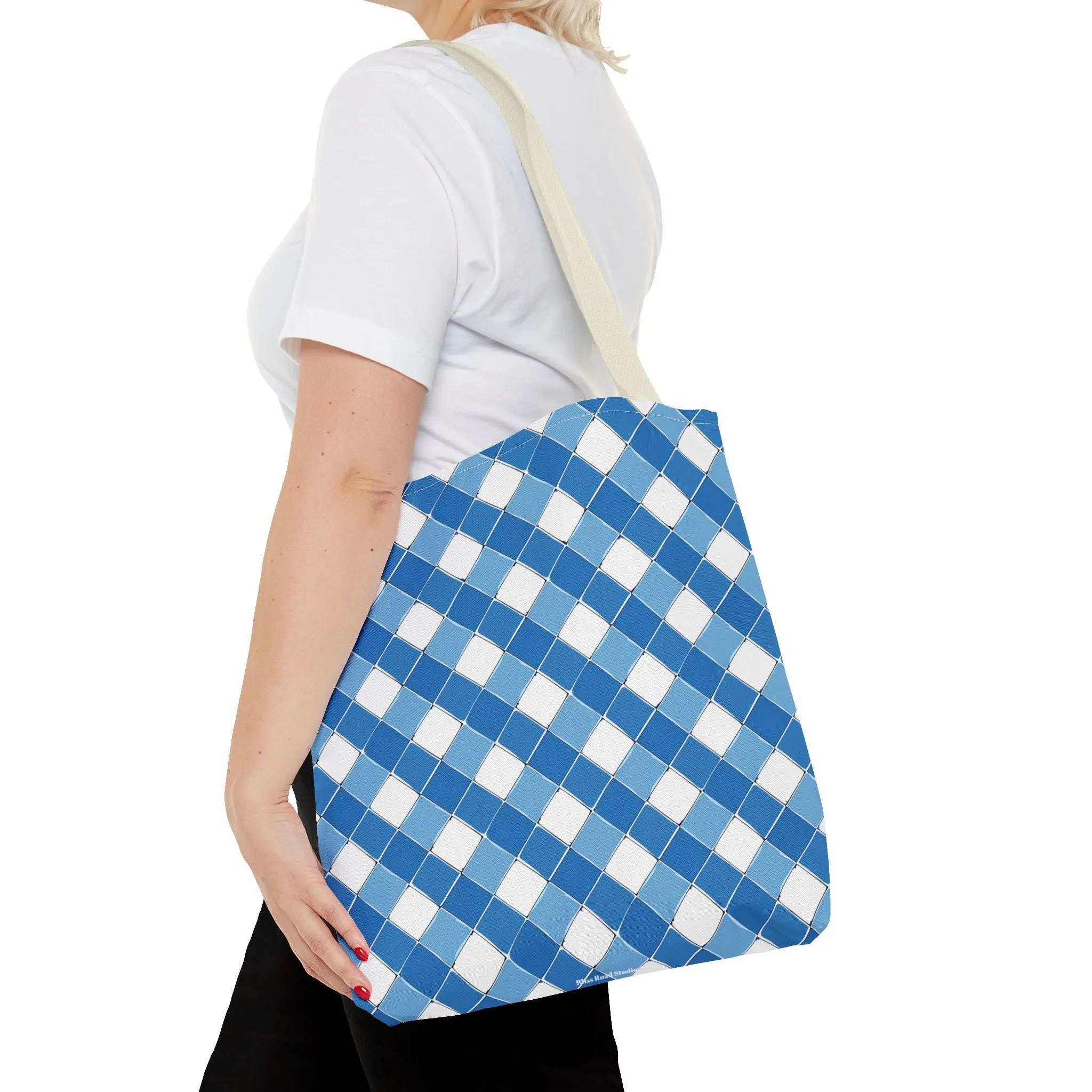 Modern Blue Ribbon Tote Bag - Carry in Style - Where Elegance Meets Everyday! Available in 3 sizes.