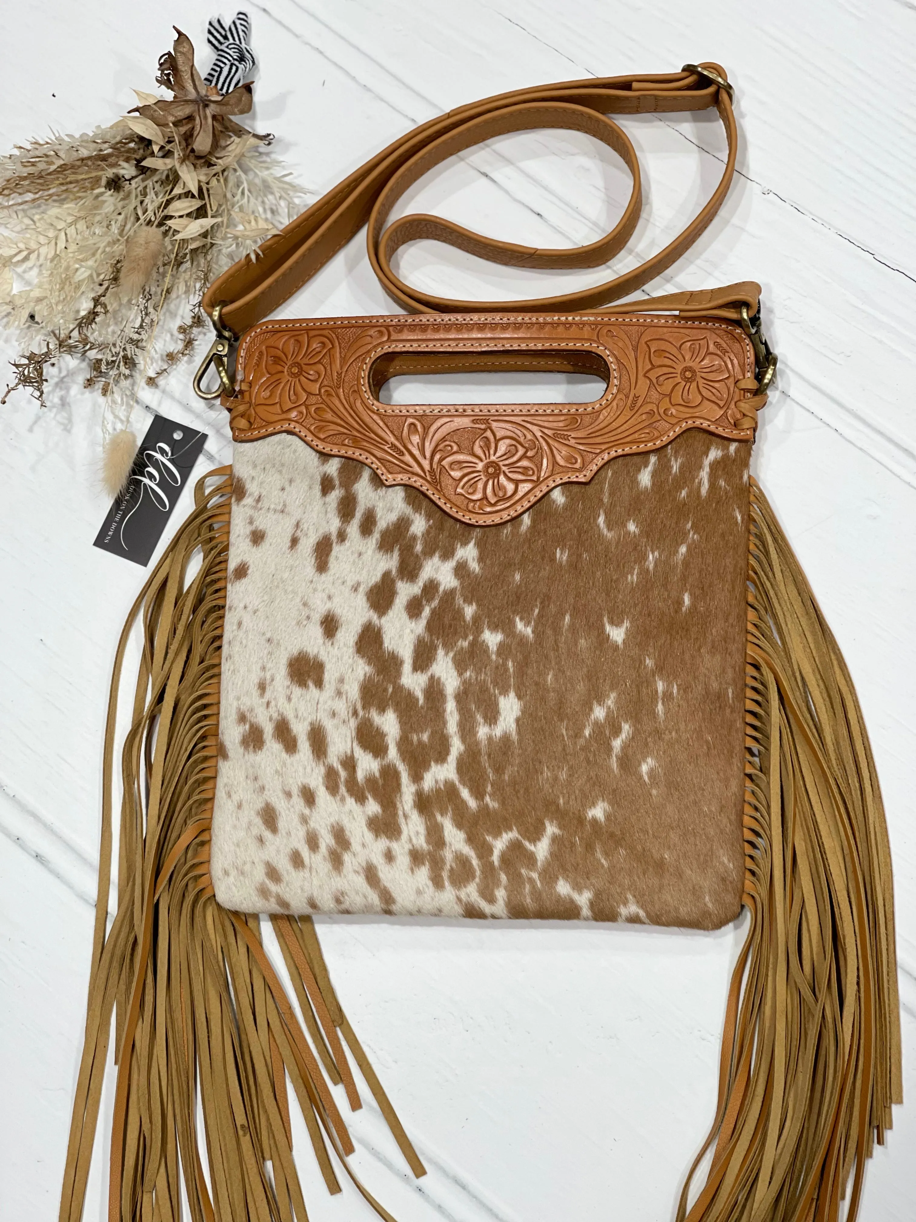 MOONIE TASSEL Cowhide & Leather Bag