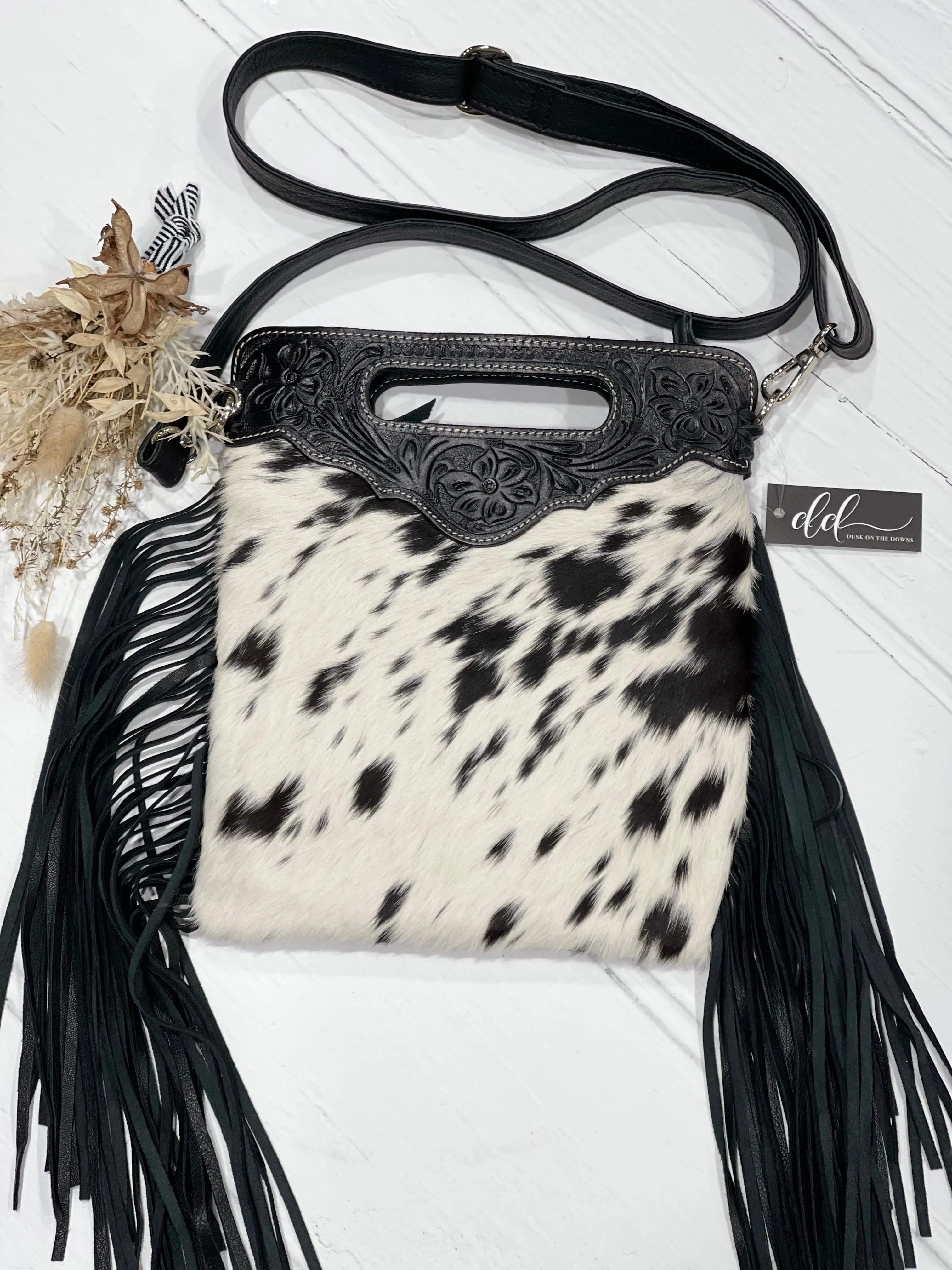 MOONIE TASSEL Cowhide & Leather Bag
