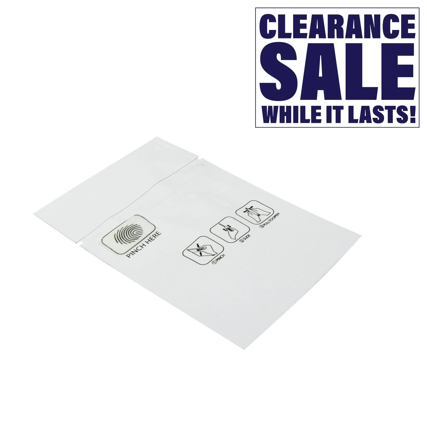 Mylar Pinch N Slide Exit Bags ASTM Child Resistant 3.4" x 3.7" - 1 Gram - White (50, 100, or 250 Count)
