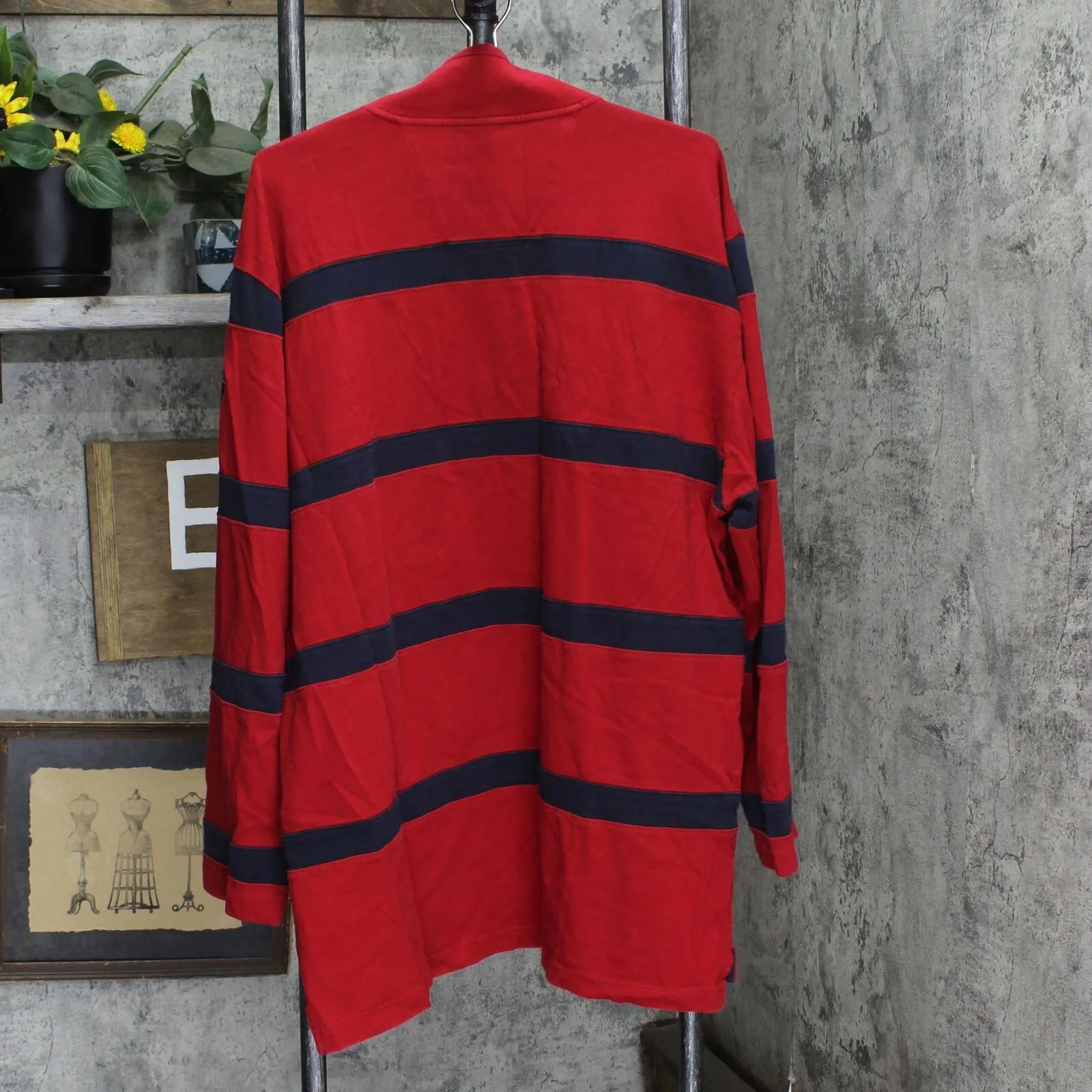 Nautica Mens Pullover 1/4 Zip Rugby Heavy Duty Shirt Red / Navy Blue XL