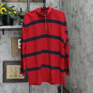 Nautica Mens Pullover 1/4 Zip Rugby Heavy Duty Shirt Red / Navy Blue XL