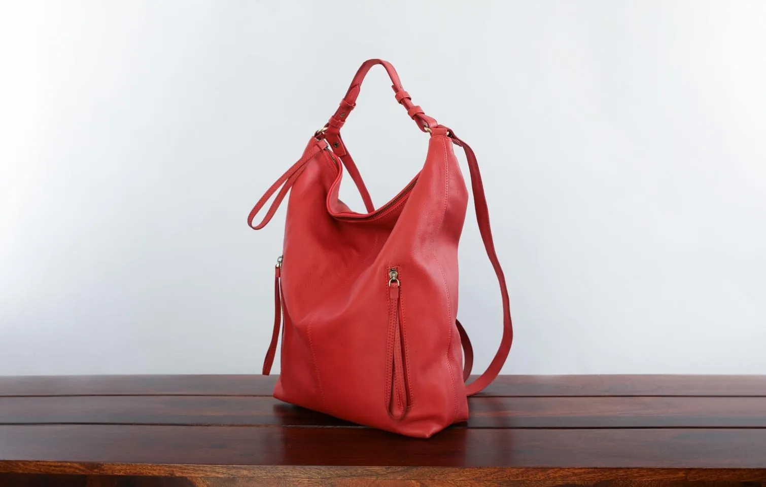 Neve Hobo Convertible Tote in Brick Red