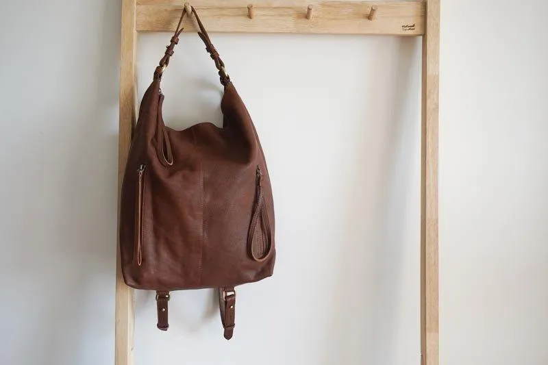 Neve Hobo Convertible Tote in Dark Brown