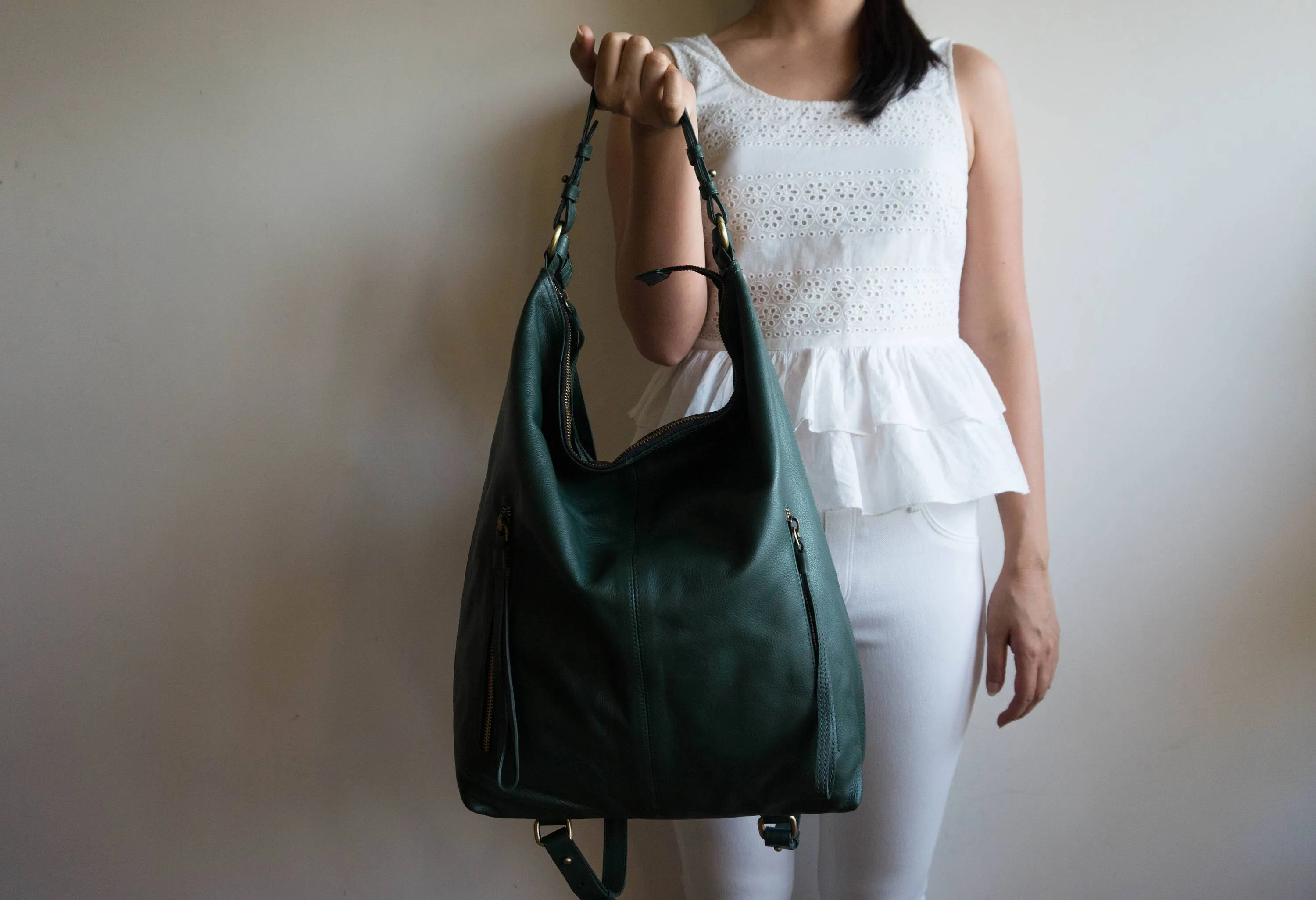 Neve Hobo Convertible Tote in Forest Green