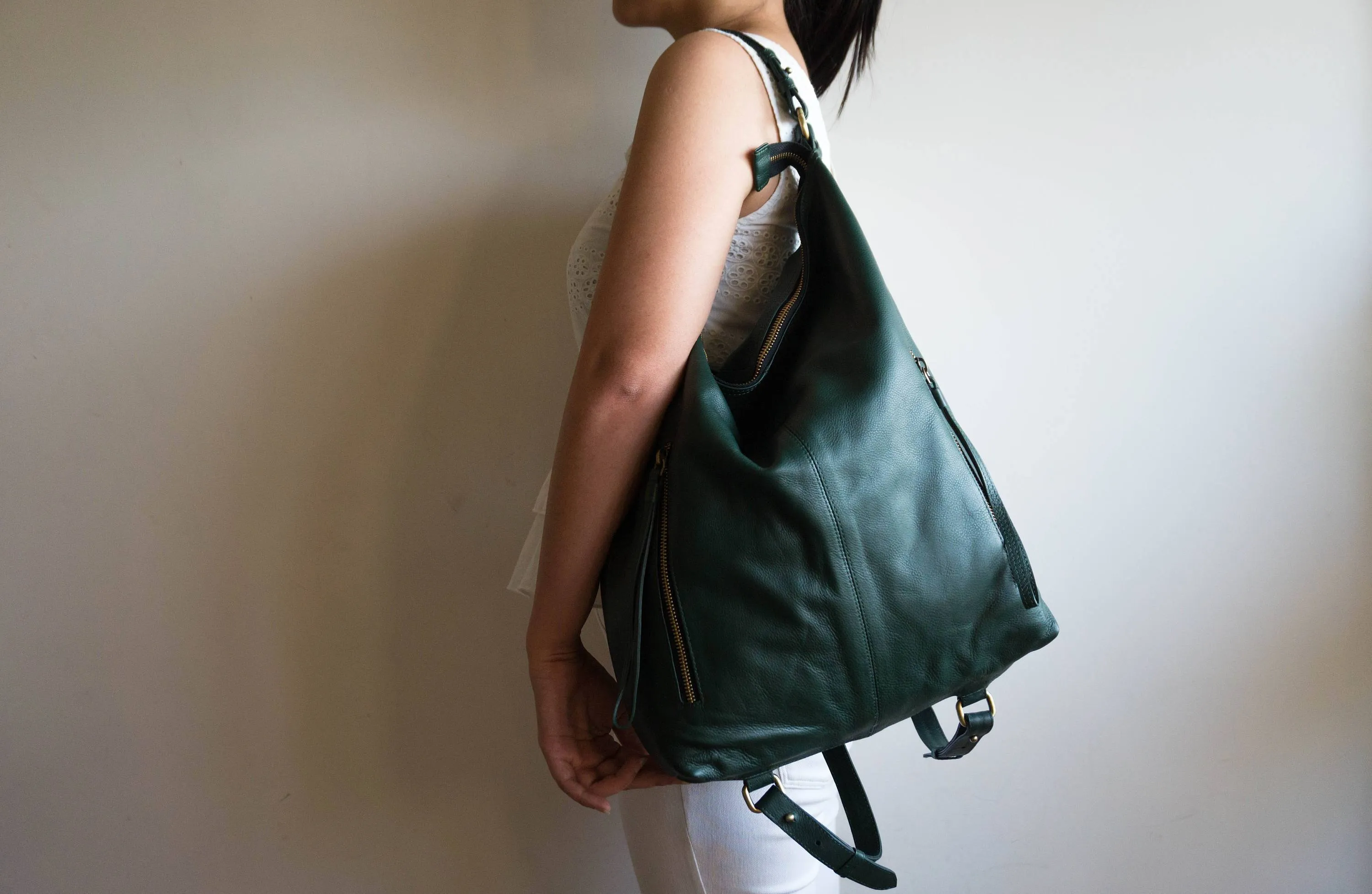 Neve Hobo Convertible Tote in Forest Green