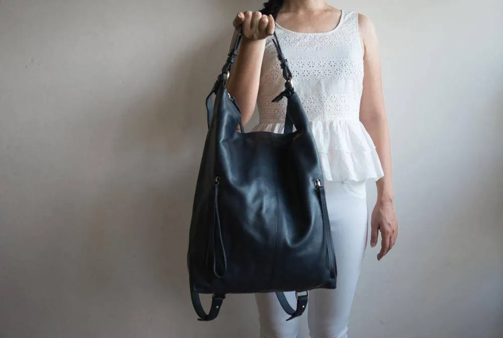 Neve Hobo Convertible Tote in Midnight Navy Blue
