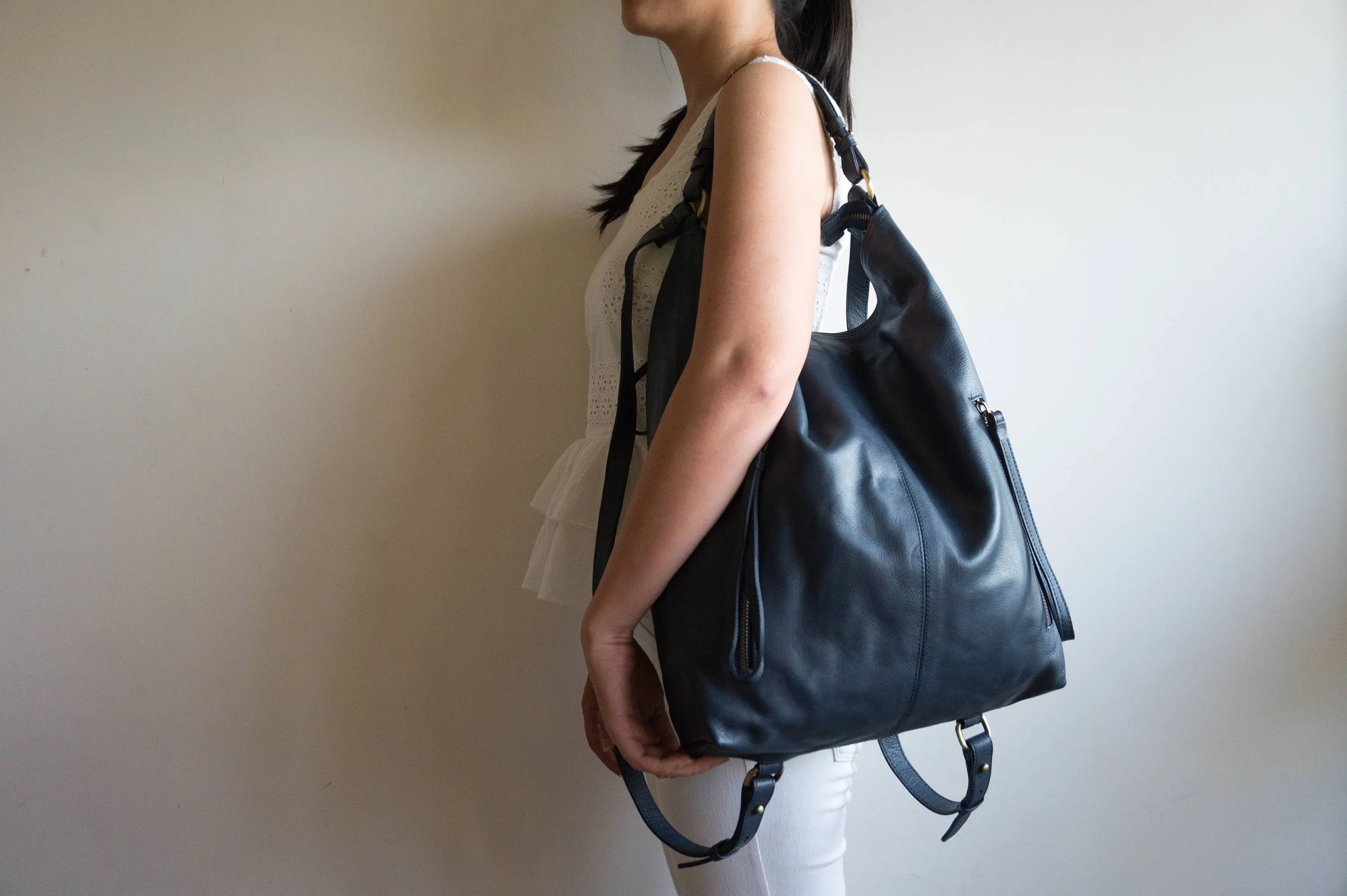 Neve Hobo Convertible Tote in Midnight Navy Blue